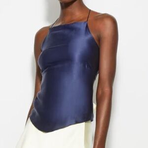 Harmur Silk Criss Cross Tank Top  in Sapphire Blue Size S/M